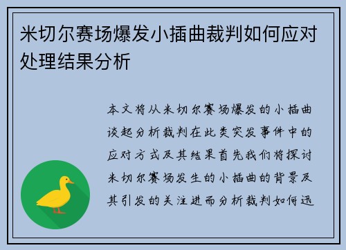 米切尔赛场爆发小插曲裁判如何应对处理结果分析 米切尔赛场爆发小插曲裁判如何应对处理结果分析