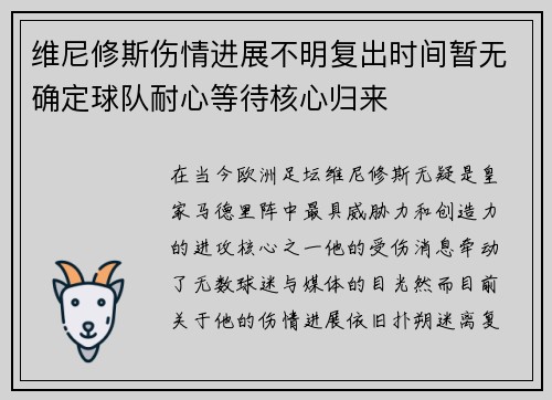 维尼修斯伤情进展不明复出时间暂无确定球队耐心等待核心归来