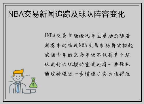 NBA交易新闻追踪及球队阵容变化