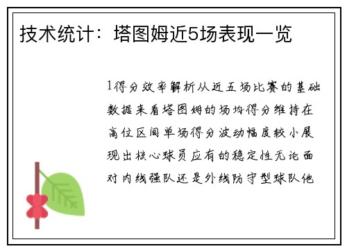 技术统计：塔图姆近5场表现一览